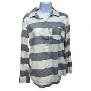 Merona Half Button Striped Collared Shirt w/ Pocket women’s Size M